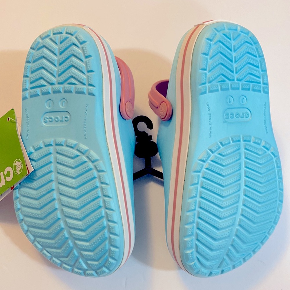 NWT CROCS Crocband Ice Blue/White/Pink. Kids Size US J1. Everyday Outdoors. - Picture 6 of 13